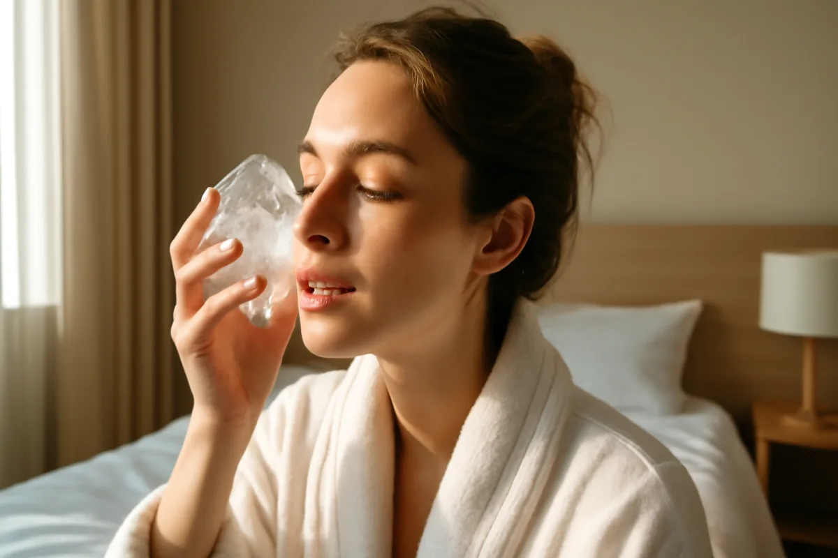 Ghiaccio sul viso al mattino: i benefici nascosti per la pelle stanca