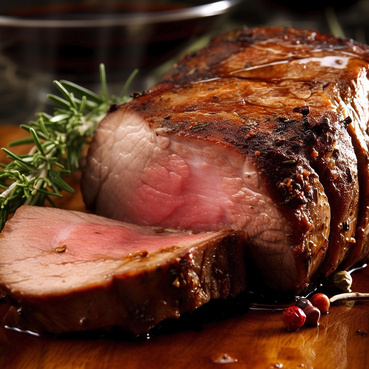 Arrosto tenero e succoso appena sfornato, con una crosta dorata e aromi invitanti.